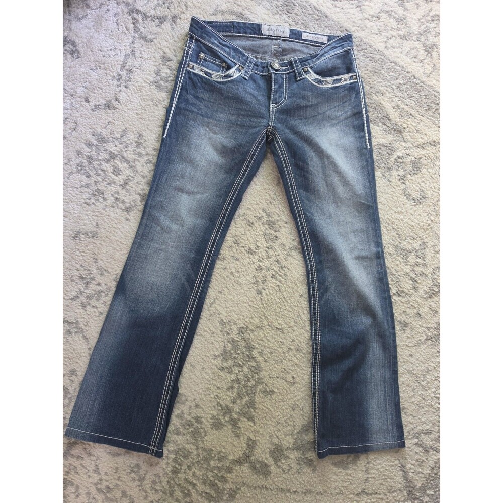 Daytrip Leo Bootcut Rhinestone Stitching Blue Denim Jeans Women's Size 27R